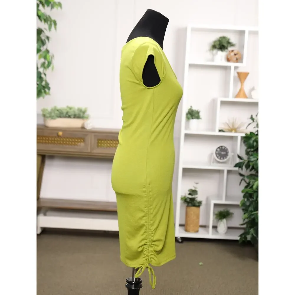 Y2K Boho Luxe Ruched Side Tie Mini Dress Chartreuse Free-est Free People M